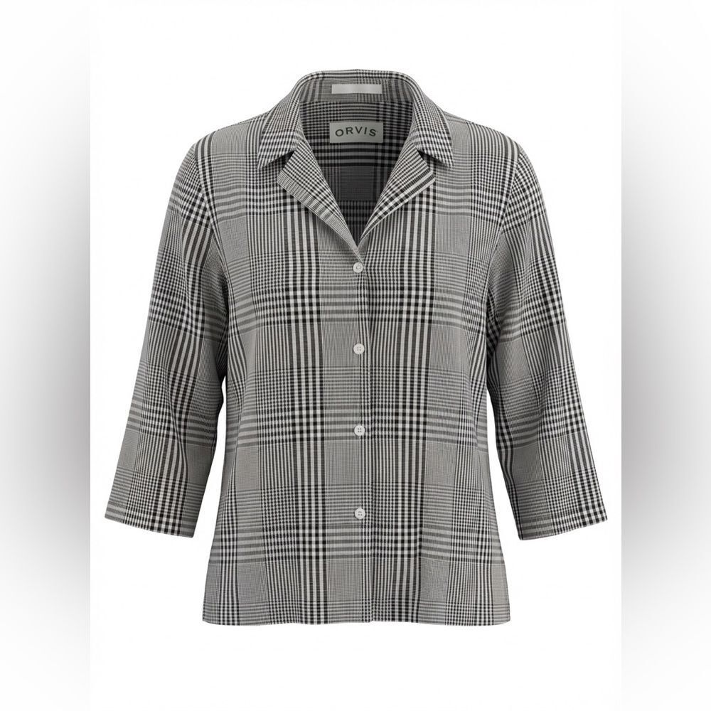 ORVIS WOMENS JACKET BLOUSE SIZE 12 BLACK WHITE STRIPES